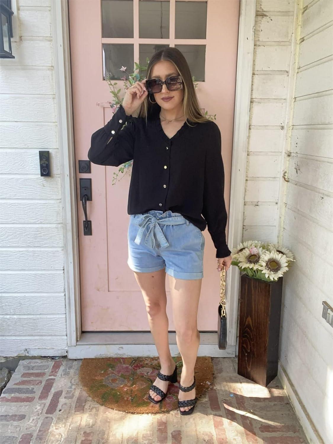 imageLookbookStore Womens Business Casual Tops Work Blouses Button Down Long Sleeve Dressy Shirt