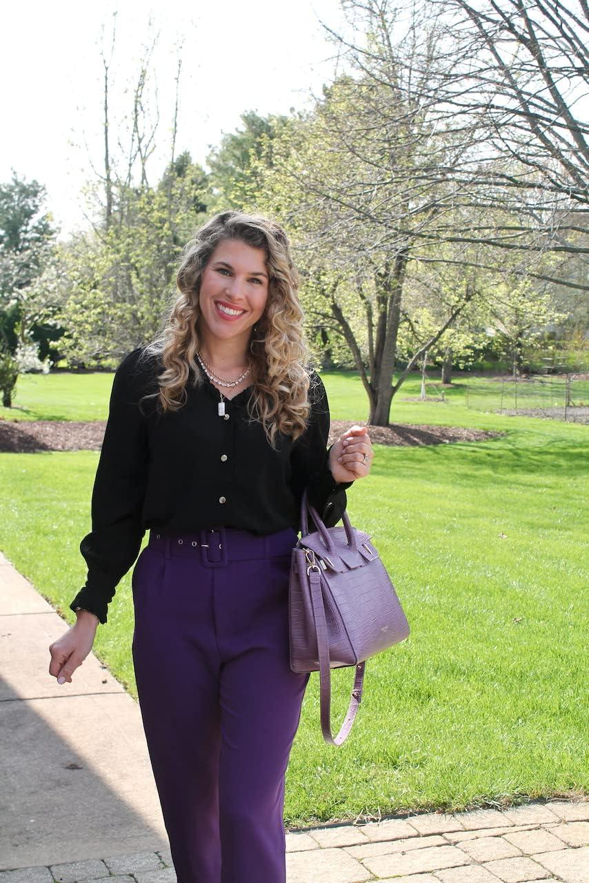imageLookbookStore Womens Business Casual Tops Work Blouses Button Down Long Sleeve Dressy Shirt