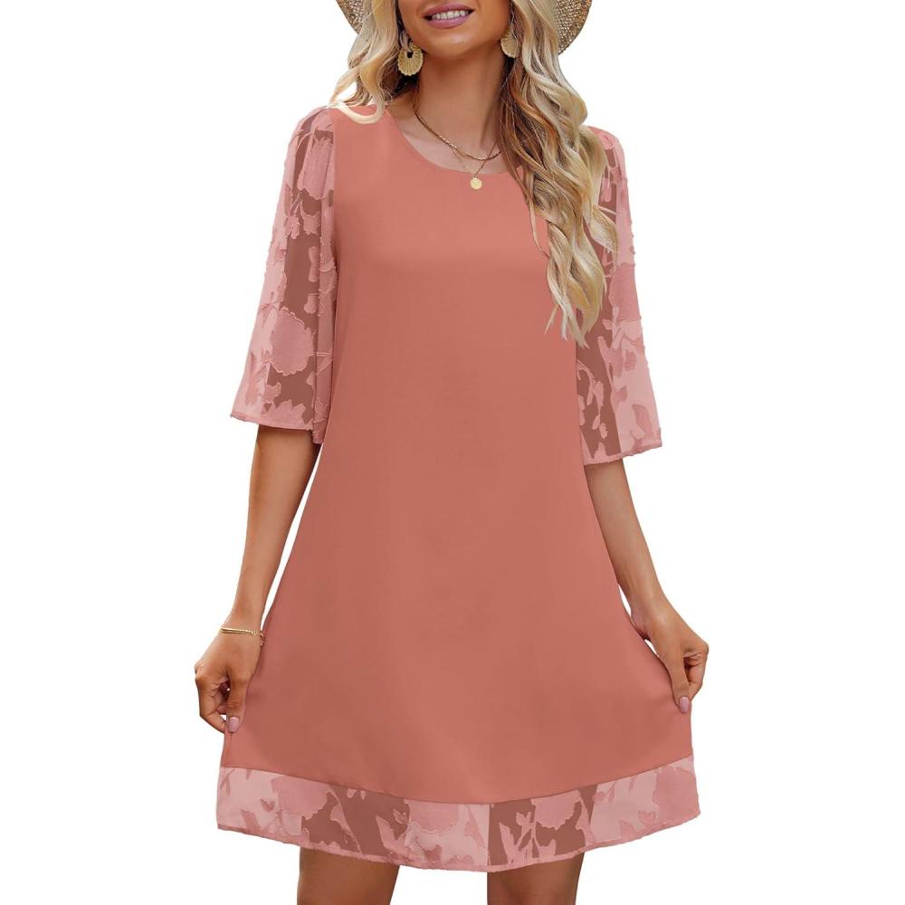 imageLookbookStore 34 Sleeve Dress for Women Shift Cute Summer Tunic Floral Lace DressesCanyon Rose