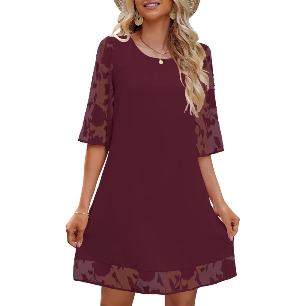 imageLookbookStore 34 Sleeve Dress for Women Shift Cute Summer Tunic Floral Lace DressesDark Oak