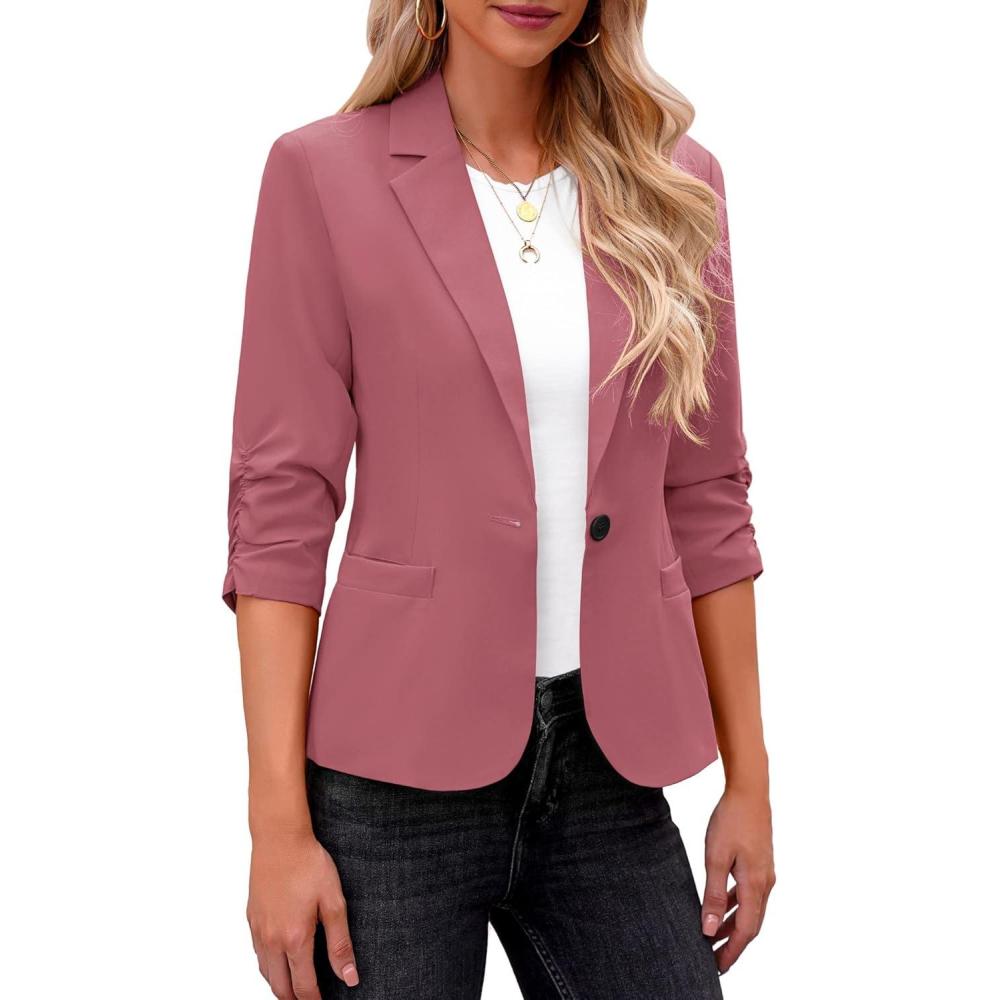 imageLookbookStore Blazers for Women Suit Jackets Dressy 34 Sleeve Blazer Business Casual Outfits for WorkSlate Rose