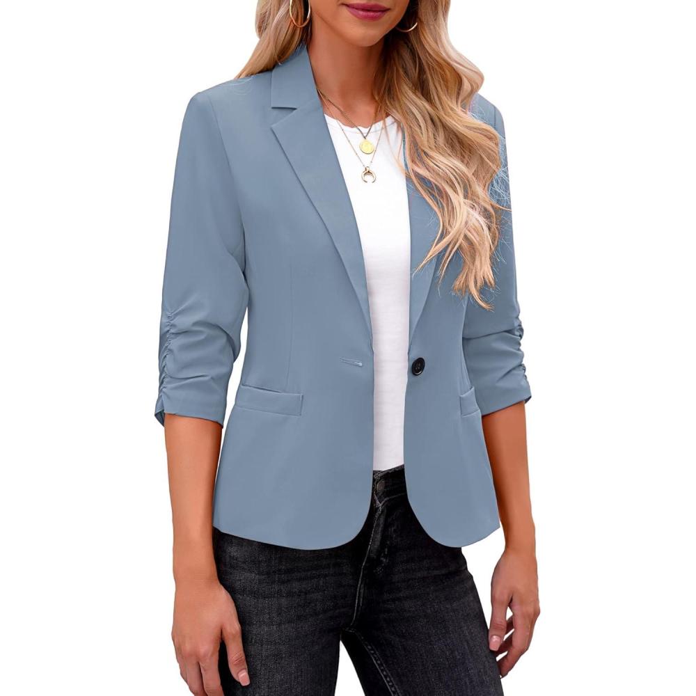 imageLookbookStore Blazers for Women Suit Jackets Dressy 34 Sleeve Blazer Business Casual Outfits for WorkZ1 Airy Blue