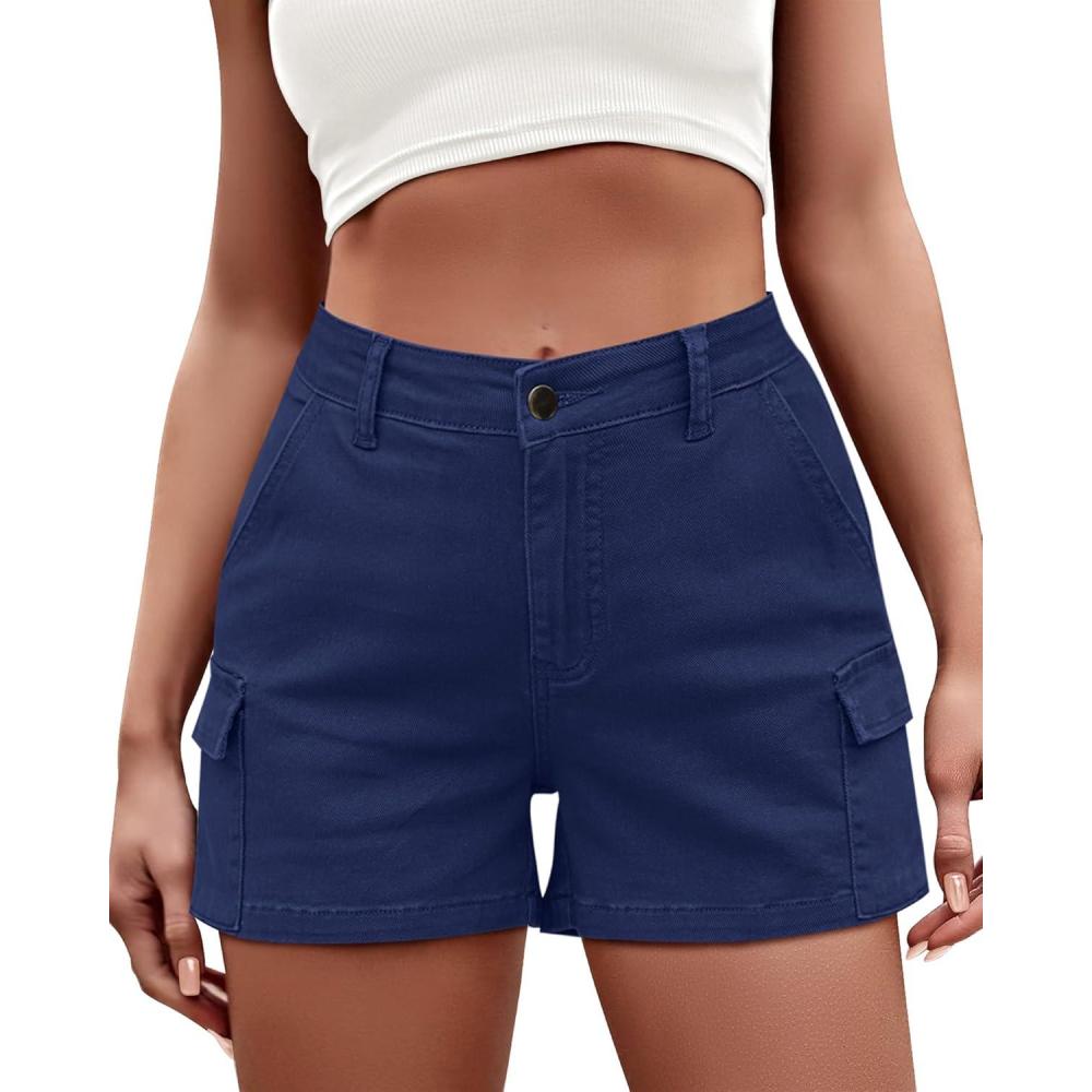 imageLookbookStore Cargo Shorts for Women High Waisted Casual Summer Stretchy Chino Shorts Short Cargos Colored Jeans