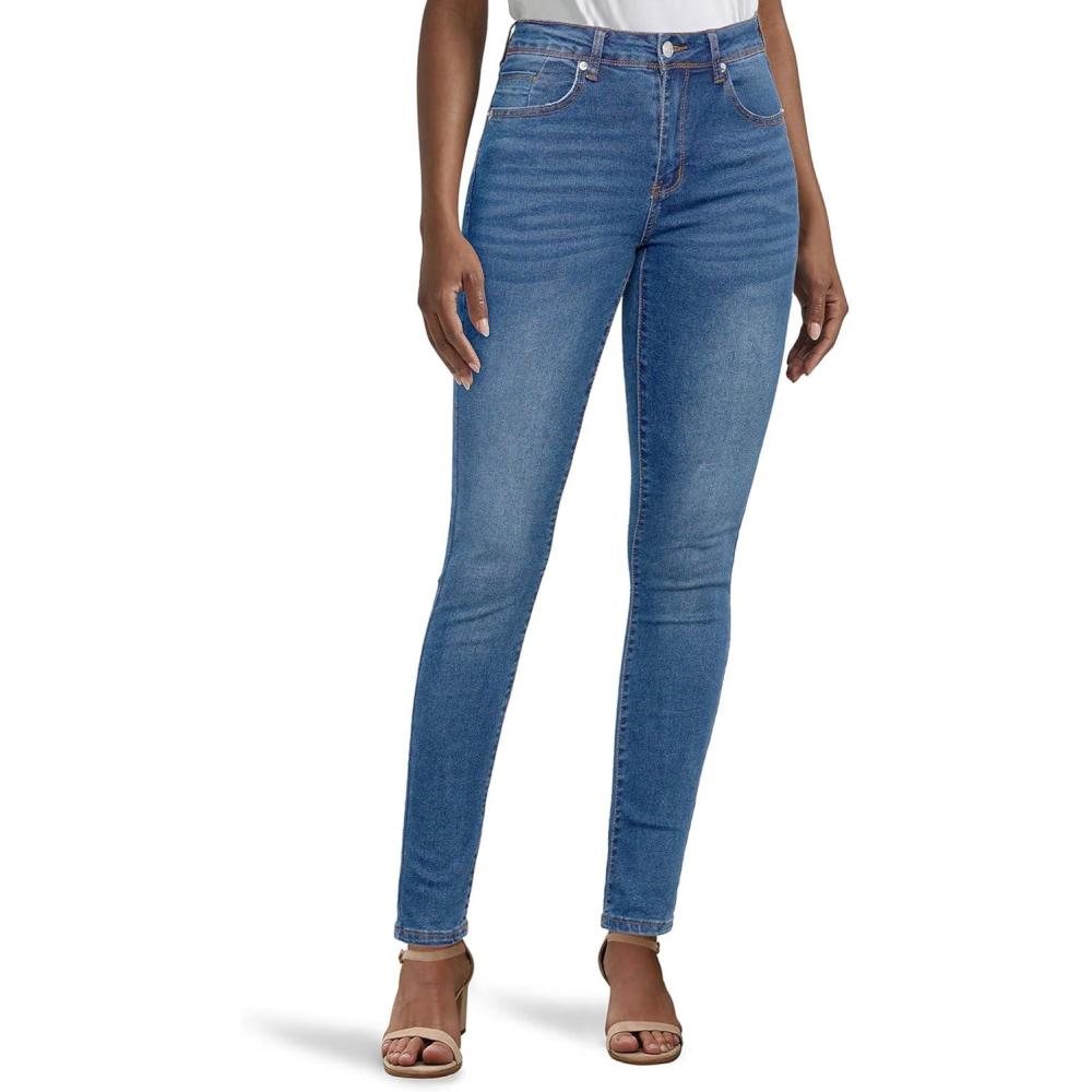 imageLookbookStore Skinny Jeans for Women Trendy High Waist Slim Fit Comfort Jeggings Jeans Stretchy Denim Pants Work CasualClassic Blue