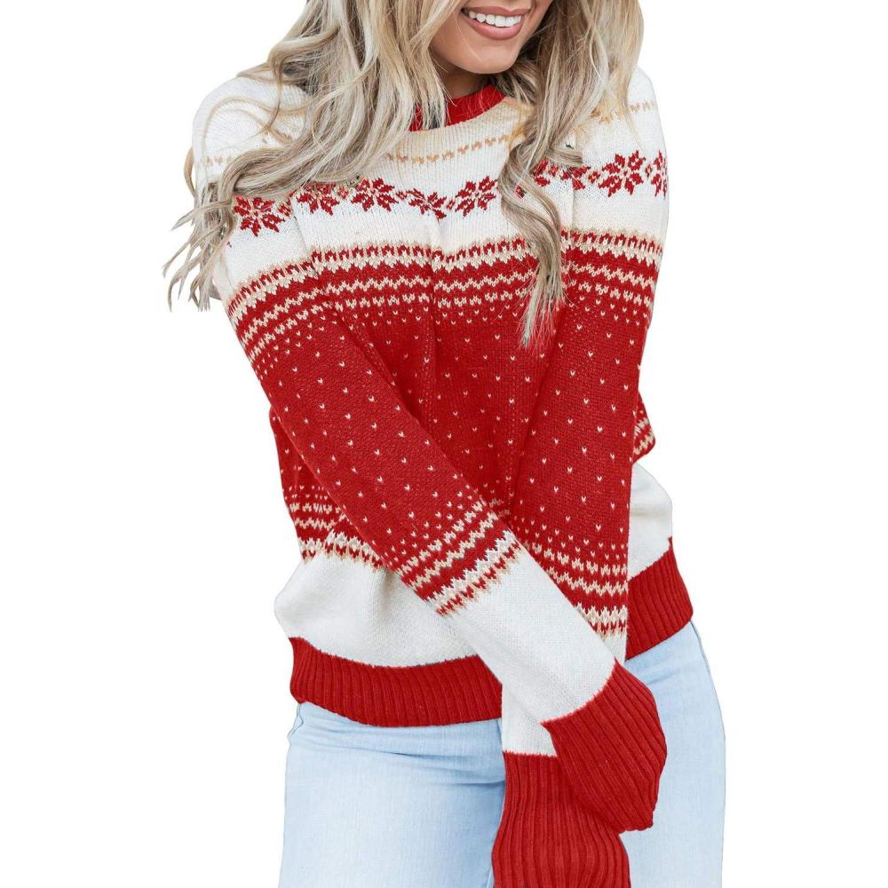 imageLookbookStore Women Ugly Christmas Tree Reindeer Holiday Knit Sweater PulloverRed3