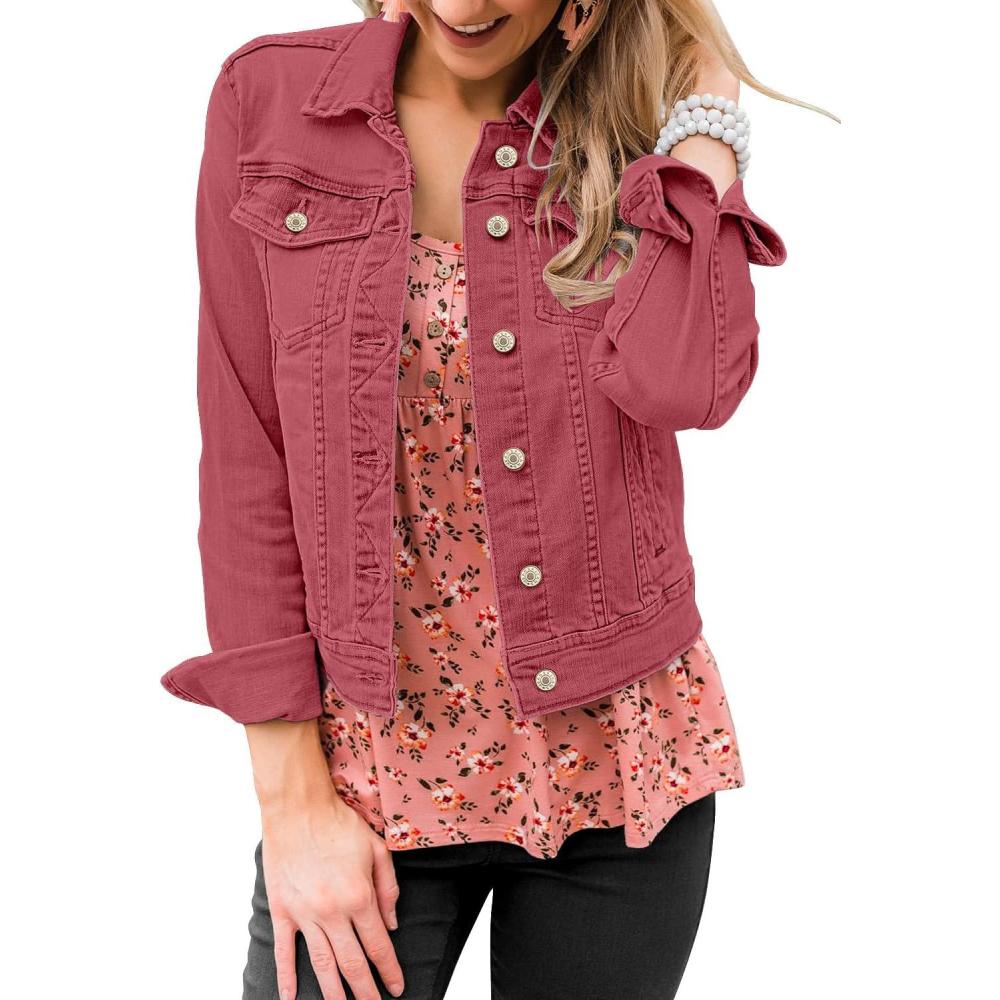 imageLookbookStore Womens Basic Long Sleeves Button Down Fitted Denim Jean JacketsBaked Apple