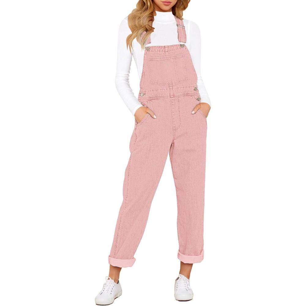 imageLookbookStore Womens Casual Stretch Denim Bib Overalls Pants Pocketed Jeans JumpsuitsPink