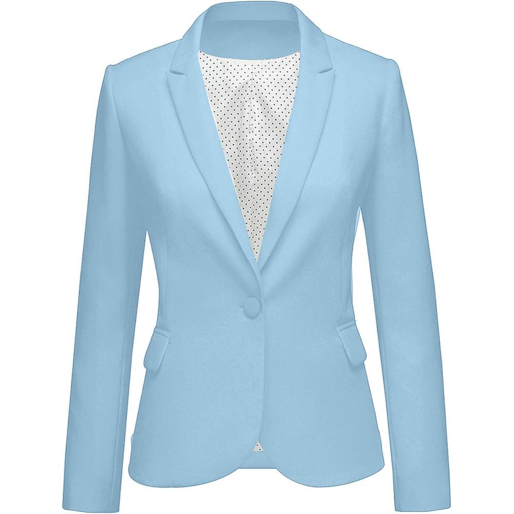 imageLookbookStore Womens Notched Lapel Pockets Button Work Office Blazer Jacket SuitAiry Blue