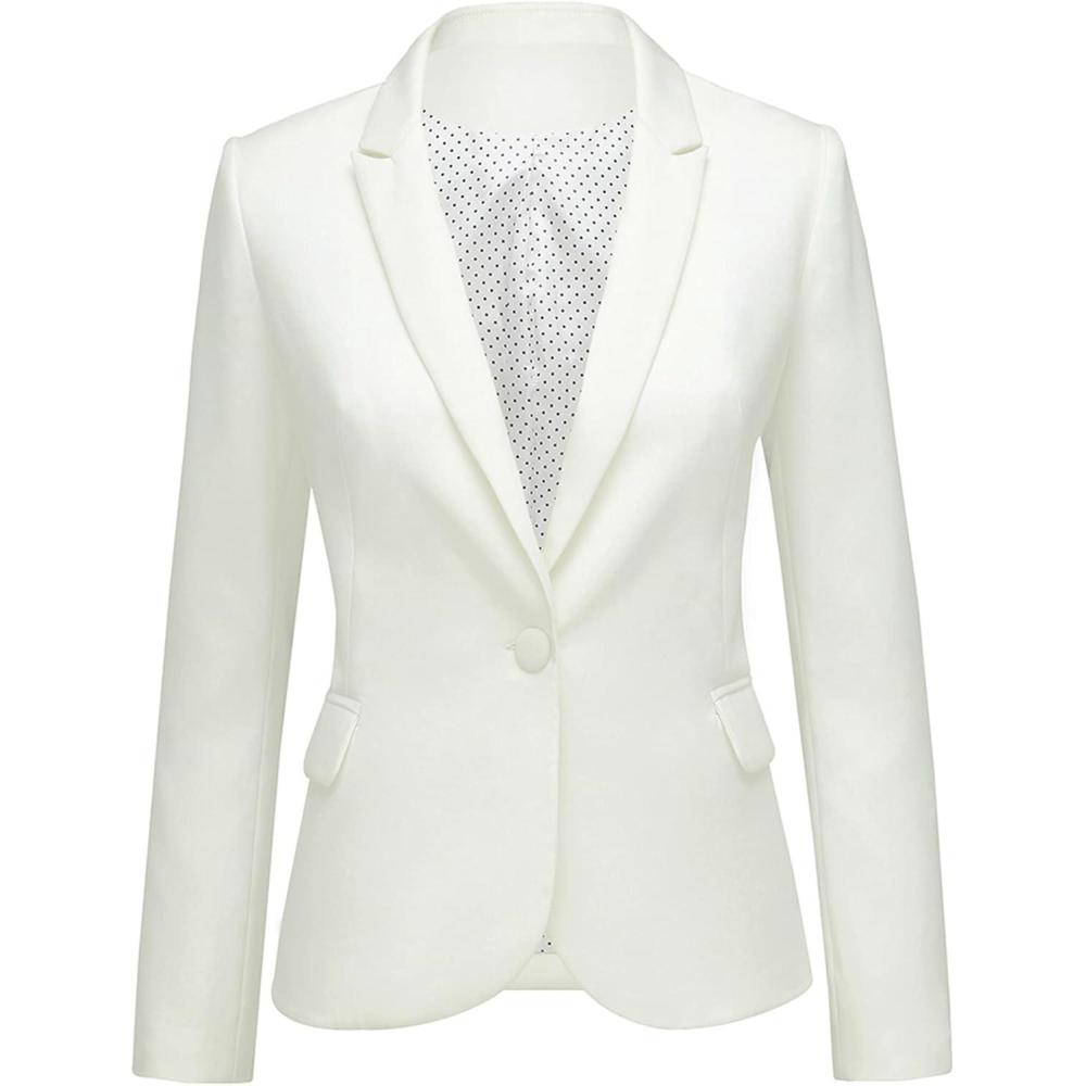 imageLookbookStore Womens Notched Lapel Pockets Button Work Office Blazer Jacket SuitBeige