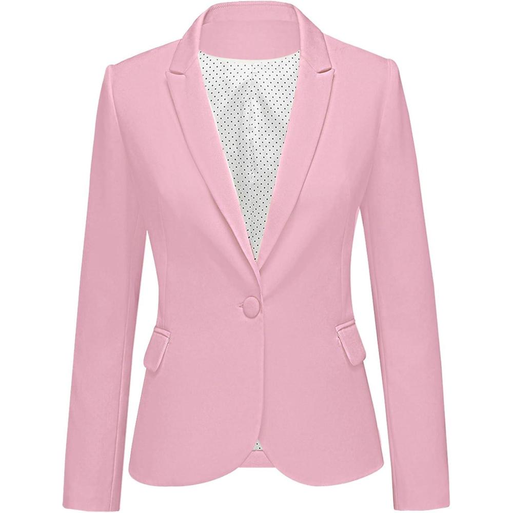 imageLookbookStore Womens Notched Lapel Pockets Button Work Office Blazer Jacket SuitCandy Pink