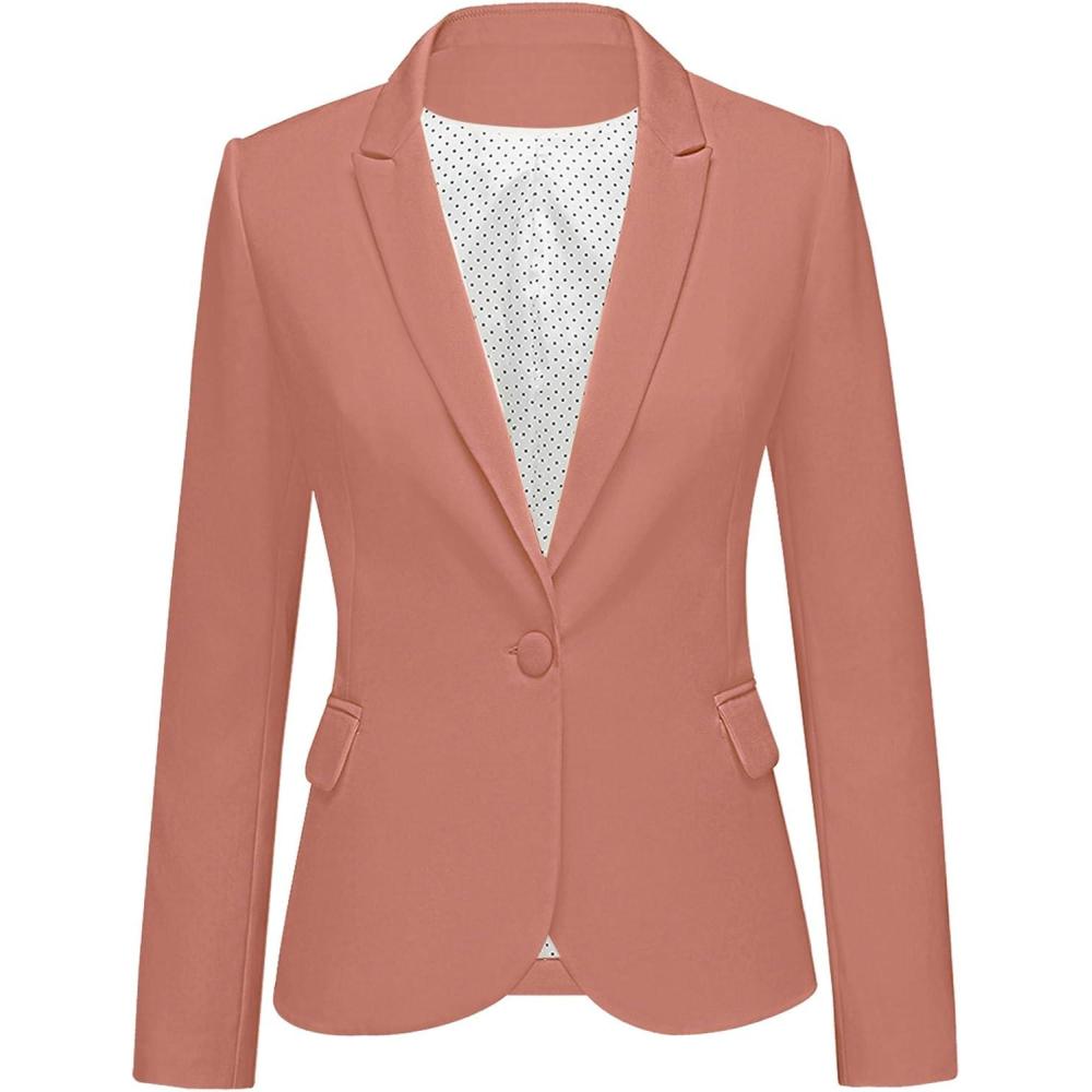 imageLookbookStore Womens Notched Lapel Pockets Button Work Office Blazer Jacket SuitCanyon Clay