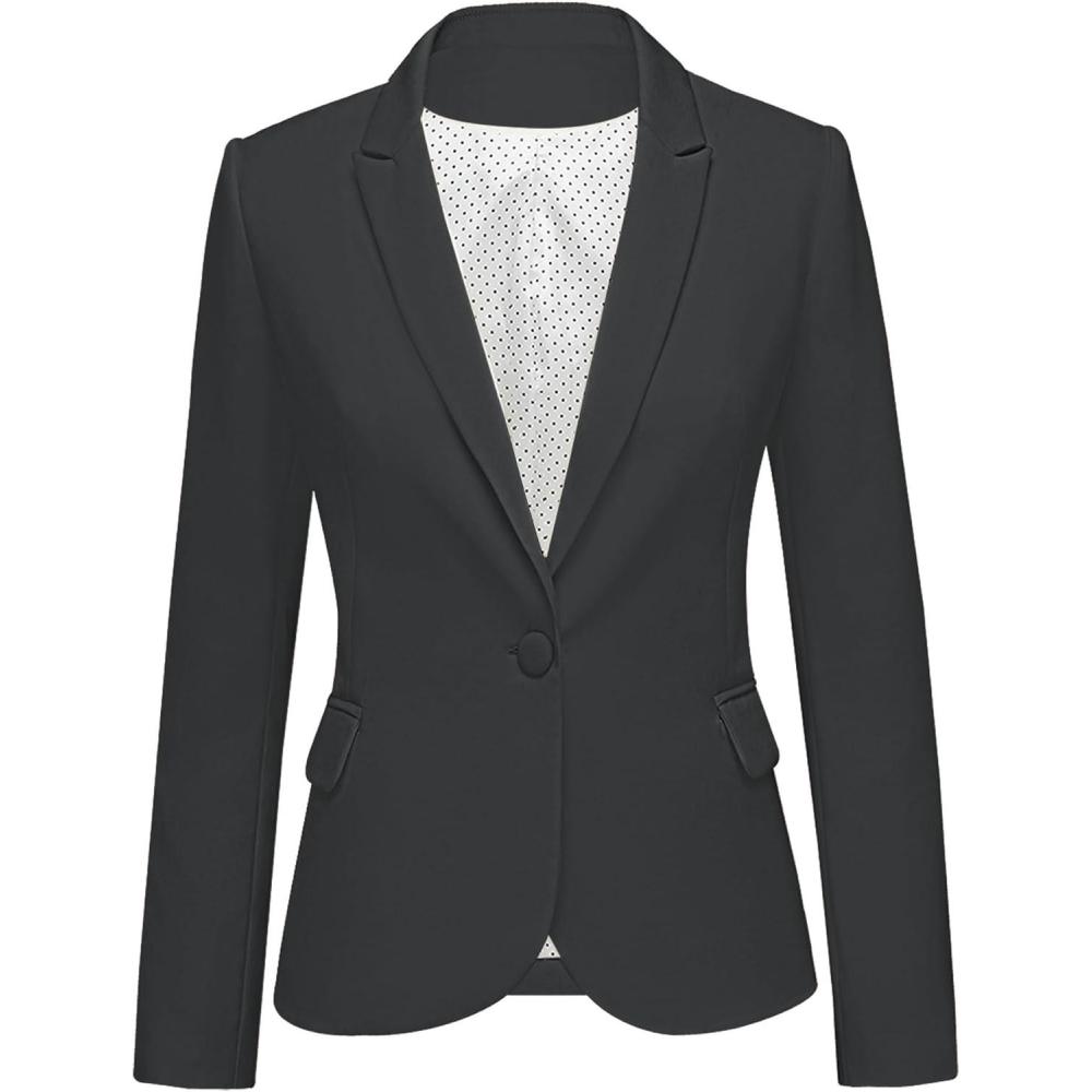 imageLookbookStore Womens Notched Lapel Pockets Button Work Office Blazer Jacket SuitCharcoal Gray