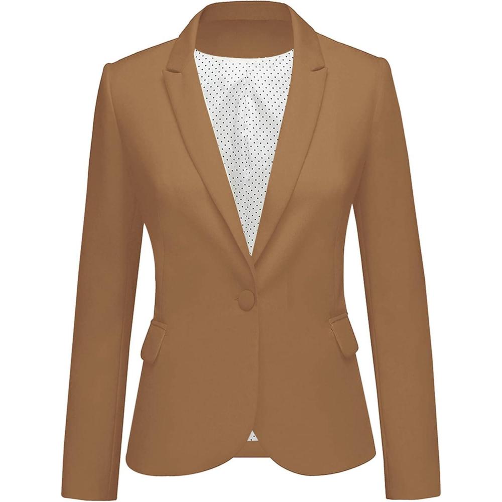 imageLookbookStore Womens Notched Lapel Pockets Button Work Office Blazer Jacket SuitDark Brown