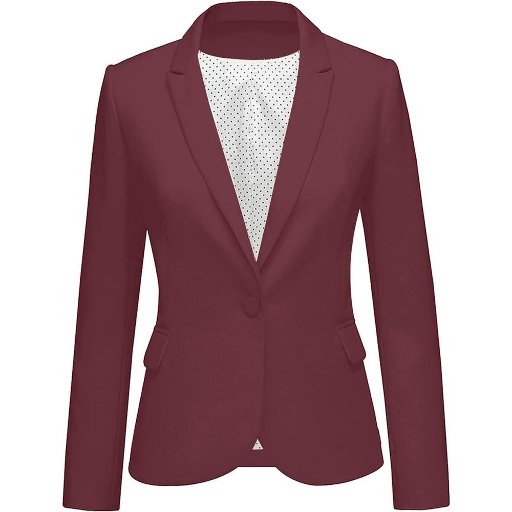 imageLookbookStore Womens Notched Lapel Pockets Button Work Office Blazer Jacket SuitDark Red