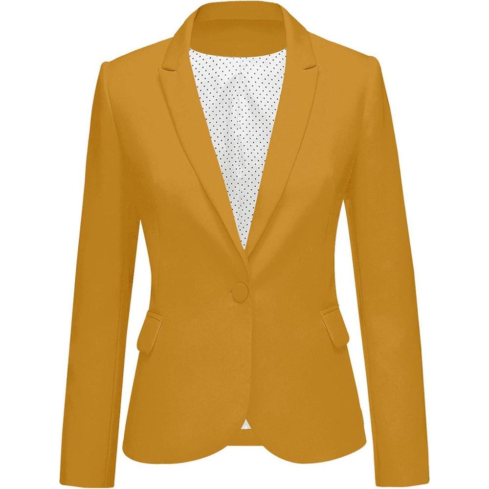 imageLookbookStore Womens Notched Lapel Pockets Button Work Office Blazer Jacket SuitDusky Citron Yellow
