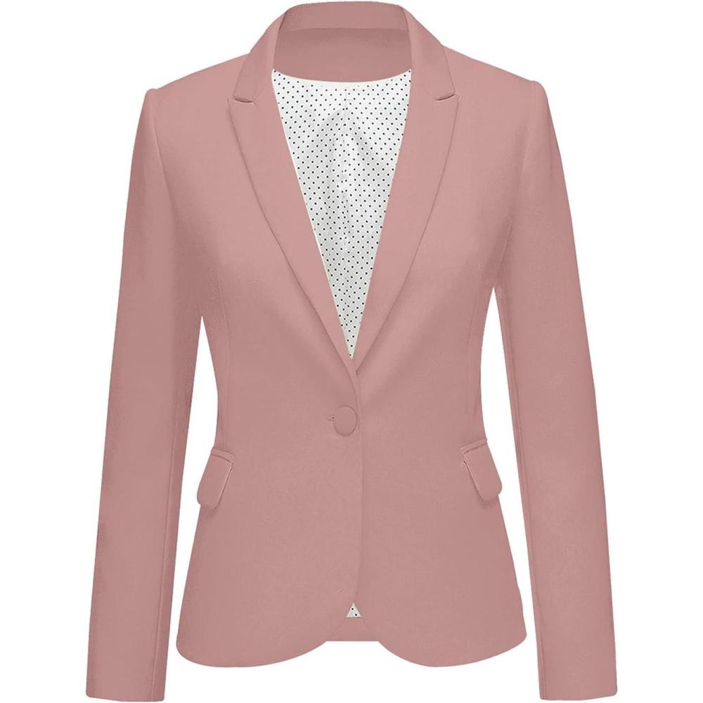 imageLookbookStore Womens Notched Lapel Pockets Button Work Office Blazer Jacket SuitDusty Rose