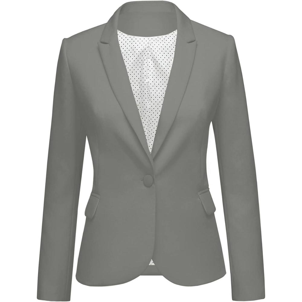 imageLookbookStore Womens Notched Lapel Pockets Button Work Office Blazer Jacket SuitGrey