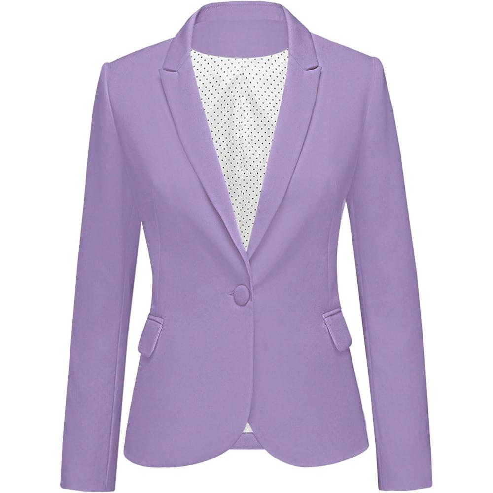 imageLookbookStore Womens Notched Lapel Pockets Button Work Office Blazer Jacket SuitLavender