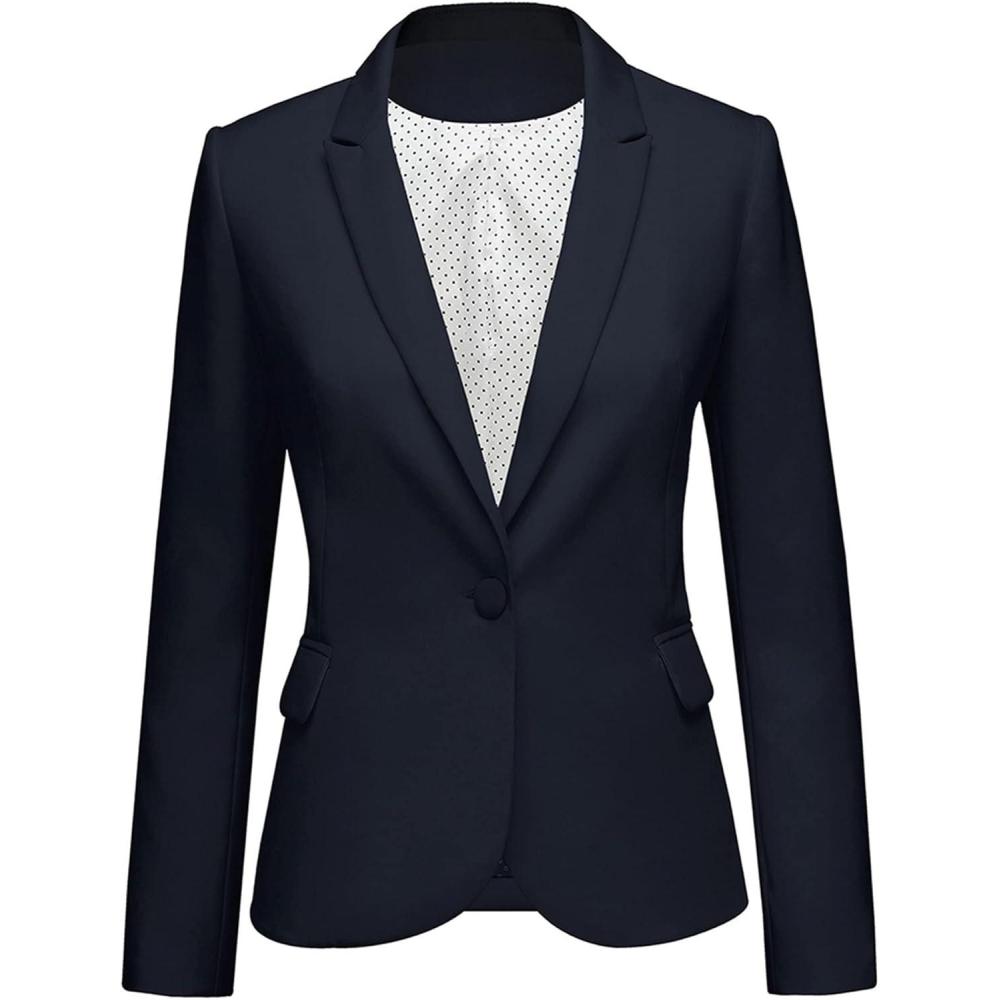 imageLookbookStore Womens Notched Lapel Pockets Button Work Office Blazer Jacket SuitNavy