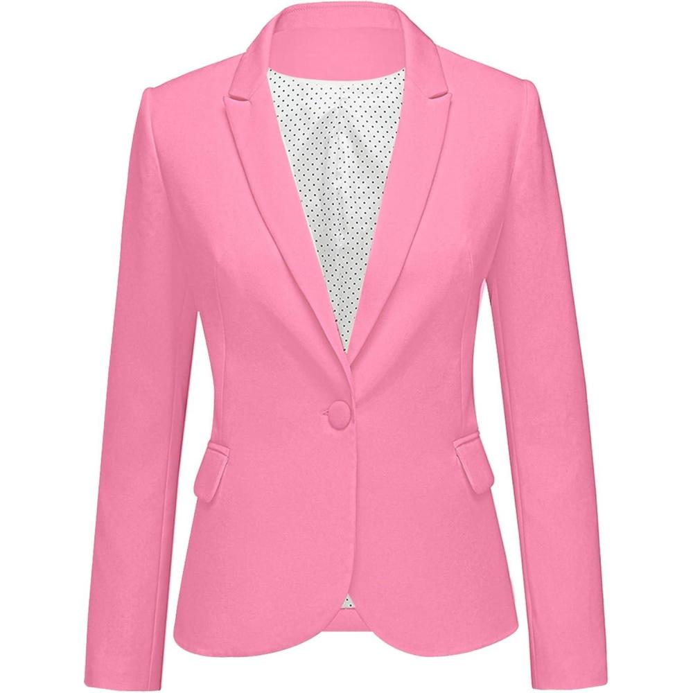 imageLookbookStore Womens Notched Lapel Pockets Button Work Office Blazer Jacket SuitSachet Pink