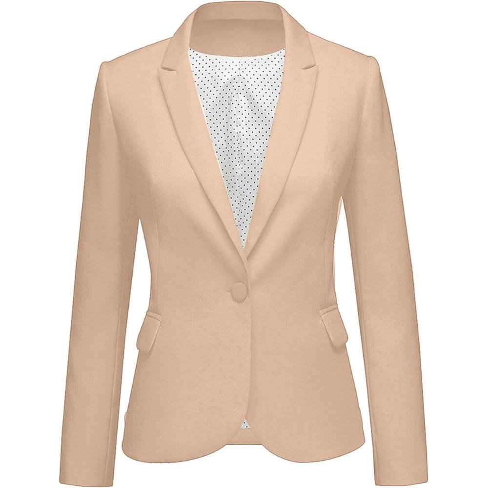 imageLookbookStore Womens Notched Lapel Pockets Button Work Office Blazer Jacket SuitSienna Sand