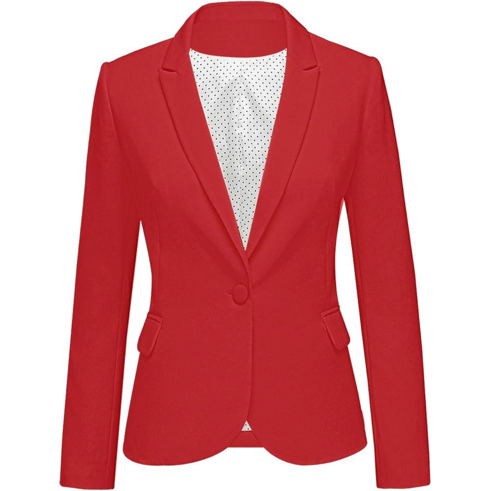 imageLookbookStore Womens Notched Lapel Pockets Button Work Office Blazer Jacket SuitTrue Red