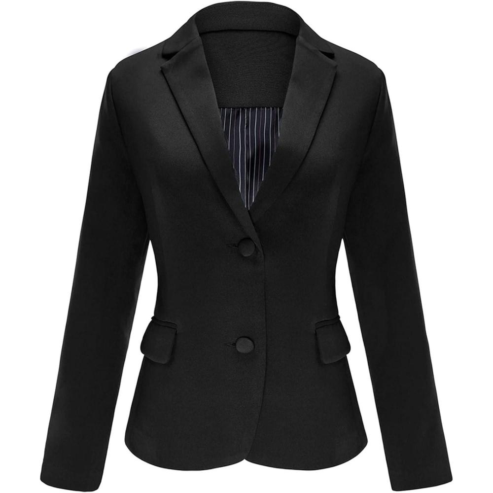 imageLookbookStore Womens Notched Lapel Pockets Button Work Office Blazer Jacket SuitTwo Buttons Black