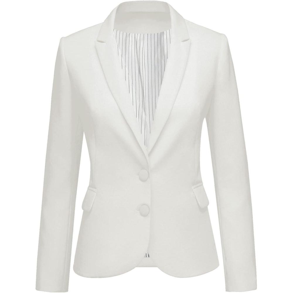 imageLookbookStore Womens Notched Lapel Pockets Button Work Office Blazer Jacket SuitTwo Buttons Brilliant White W Striped Lining