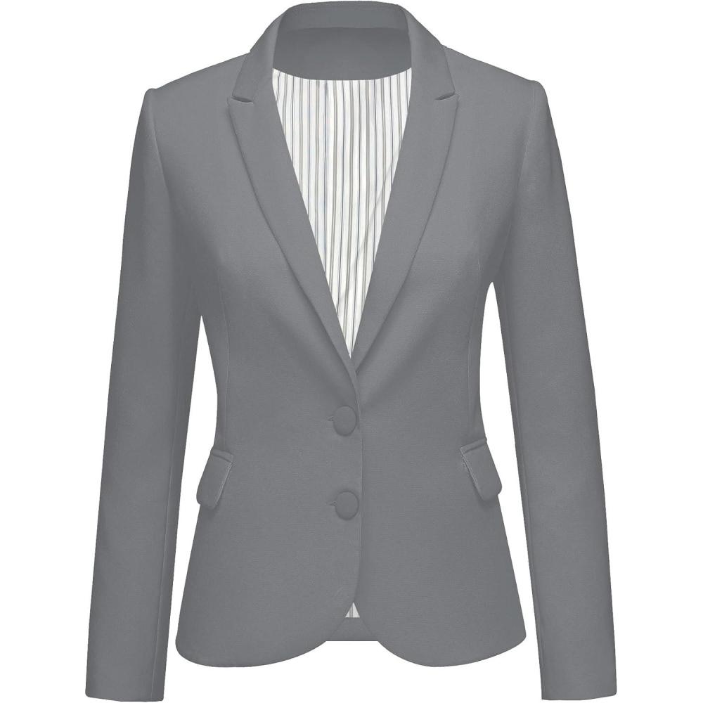 imageLookbookStore Womens Notched Lapel Pockets Button Work Office Blazer Jacket SuitTwo Buttons Dark Grey