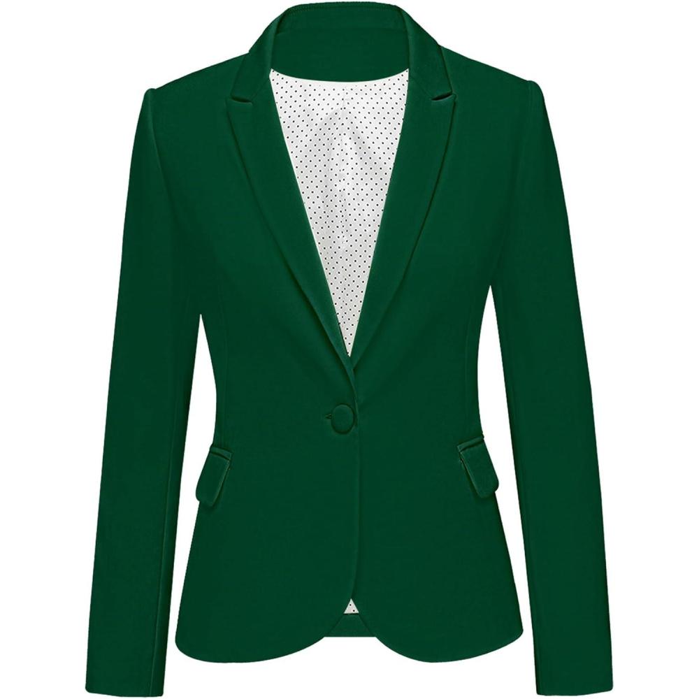 imageLookbookStore Womens Notched Lapel Pockets Button Work Office Blazer Jacket SuitVerdant Green