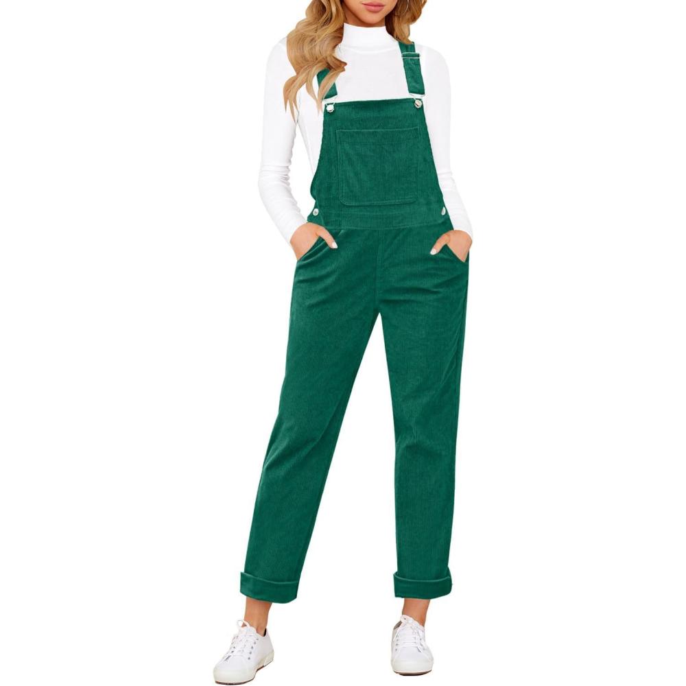 imageLookbookStore Womens Overalls Corduroy Bib Adjustable Straps Fashion Jumpsuit Overall for Women with PocketAlpine Green