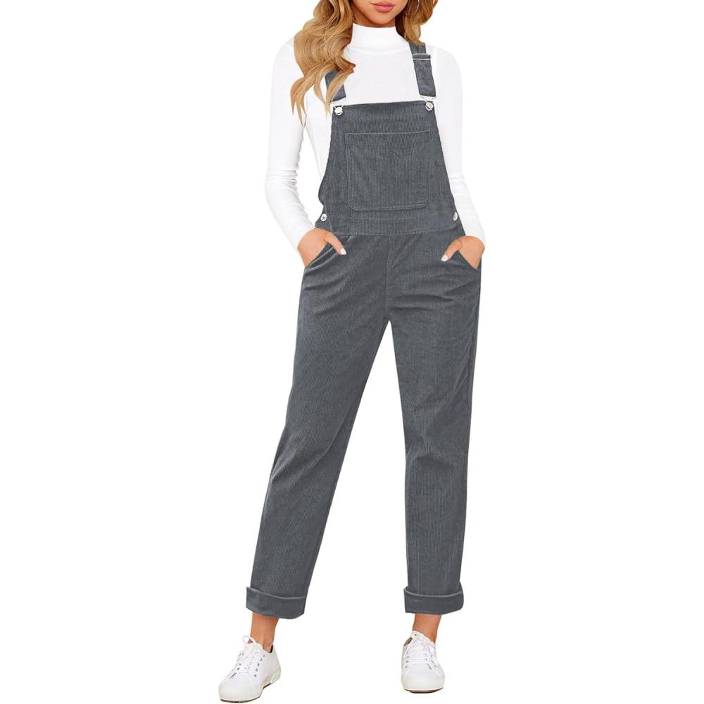 imageLookbookStore Womens Overalls Corduroy Bib Adjustable Straps Fashion Jumpsuit Overall for Women with PocketCharcoal