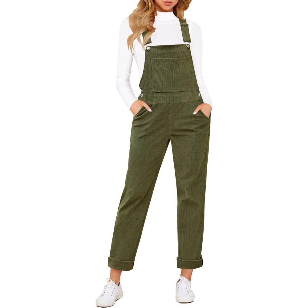 imageLookbookStore Womens Overalls Corduroy Bib Adjustable Straps Fashion Jumpsuit Overall for Women with PocketWinter Moss