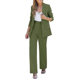 LookbookStore 2 Piece Pant Suits for Women Dressy Blazer High Waisted Pants Sets Business Casual Outfits(Olive Green)