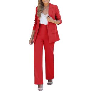 LookbookStore 2 Piece Pant Suits for Women Dressy Blazer High Waisted Pants Sets Business Casual Outfits(True Red)