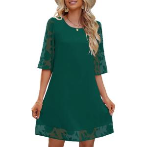 LookbookStore 3/4 Sleeve Dress for Women Shift Cute Summer Tunic Floral Lace Dresses(Beryl Green)