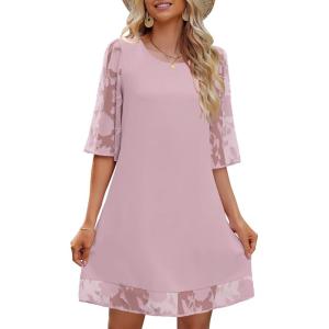 LookbookStore 3/4 Sleeve Dress for Women Shift Cute Summer Tunic Floral Lace Dresses(Lavender)