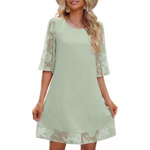 LookbookStore 3/4 Sleeve Dress for Women Shift Cute Summer Tunic Floral Lace Dresses(Mint Green)