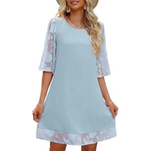 LookbookStore 3/4 Sleeve Dress for Women Shift Cute Summer Tunic Floral Lace Dresses(Sterling Blue)