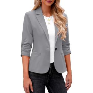 LookbookStore Blazers for Women Suit Jackets Dressy 3/4 Sleeve Blazer Business Casual Outfits for Work(Gray)