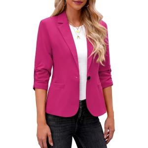 LookbookStore Blazers for Women Suit Jackets Dressy 3/4 Sleeve Blazer Business Casual Outfits for Work(Magenta)