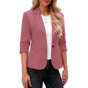 LookbookStore Blazers for Women Suit Jackets Dressy 3/4 Sleeve Blazer Business Casual Outfits for Work(Slate Rose)