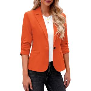 LookbookStore Blazers for Women Suit Jackets Dressy 3/4 Sleeve Blazer Business Casual Outfits for Work(Vibrant Orange)