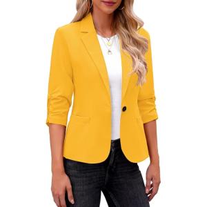 LookbookStore Blazers for Women Suit Jackets Dressy 3/4 Sleeve Blazer Business Casual Outfits for Work(Yellow Daffodil)