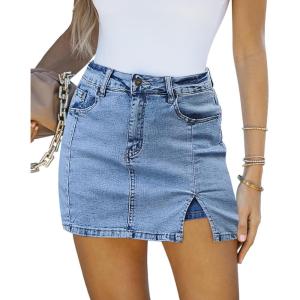 LookbookStore Jean Skorts for Woman High Waisted Casual Stretchy Denim Skirt Side Split Mini Skirts with Shorts Skort(Roadknight Blue(acid Wash))