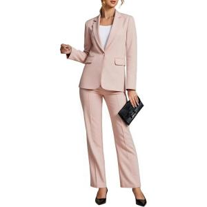 LookbookStore Pant Suits for Women Dressy 2 Piece Blazer and High Rise Straight Leg Pants Sets Business Casual Outfits(Peach Blush)