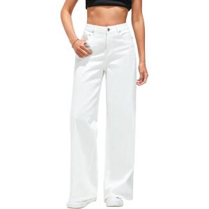 LookbookStore Wide Leg Jeans for Women High Waisted Stretchy Denim Jeans Fashion Baggy Trouser Jean Pants with Pockets(Ivory White)