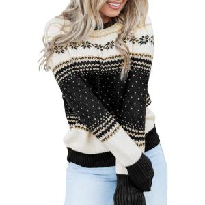 LookbookStore Women Ugly Christmas Tree Reindeer Holiday Knit Sweater Pullover(Black-2)