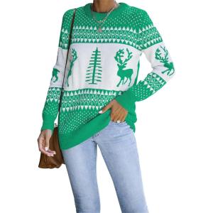 LookbookStore Women Ugly Christmas Tree Reindeer Holiday Knit Sweater Pullover(Green-109)