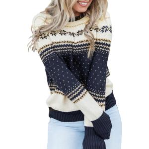 LookbookStore Women Ugly Christmas Tree Reindeer Holiday Knit Sweater Pullover(Navy-5)